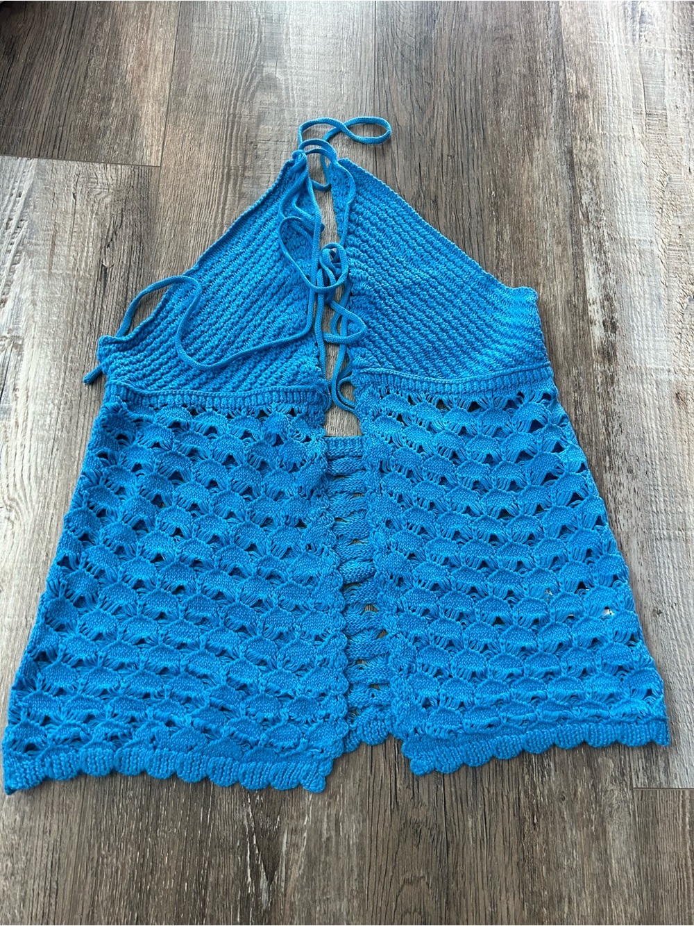 SHEIN Bright Blue Crochet Halter Sweater Vest